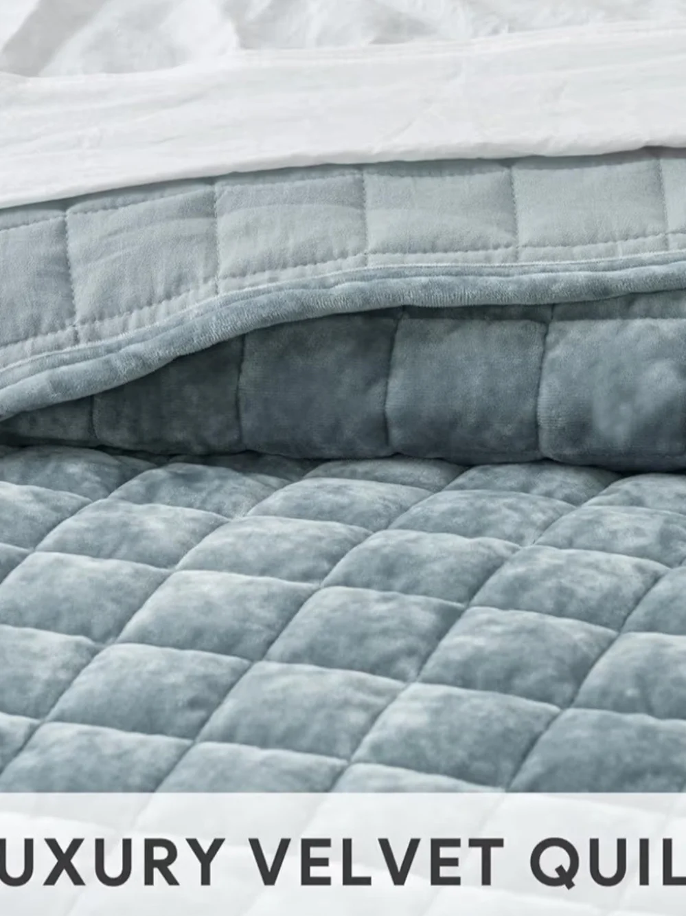Plush Quilted Velvet Comforter Set - Blue Linen